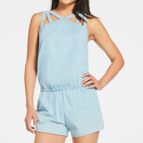 Fabletics Pants - Fabletics Liza Romper In Light Blue Chambray